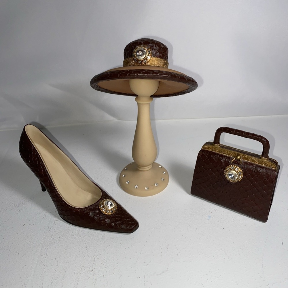 NIB Leonardo Collection Resin Figurines Set SHOE PURSE HAT Home Decor Elegant